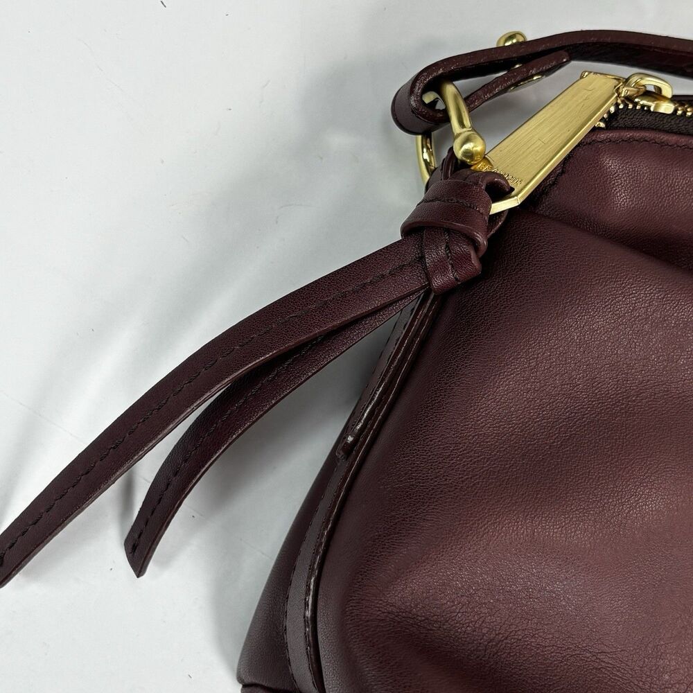 Vintage Brahmin Bag Smooth Burgundy Leather Purse Authentic Gold Ship Logo Soft - Picture 4 of 16